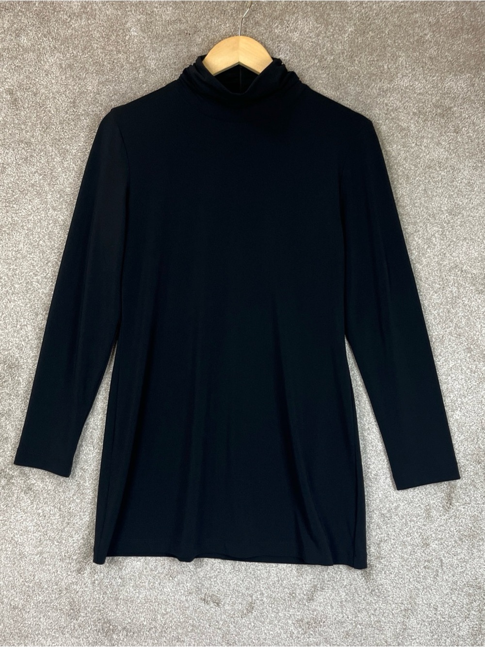 Chico's Tunic Womens 1 Black Turtleneck Long Sleeve Stretch Back Zip-4797